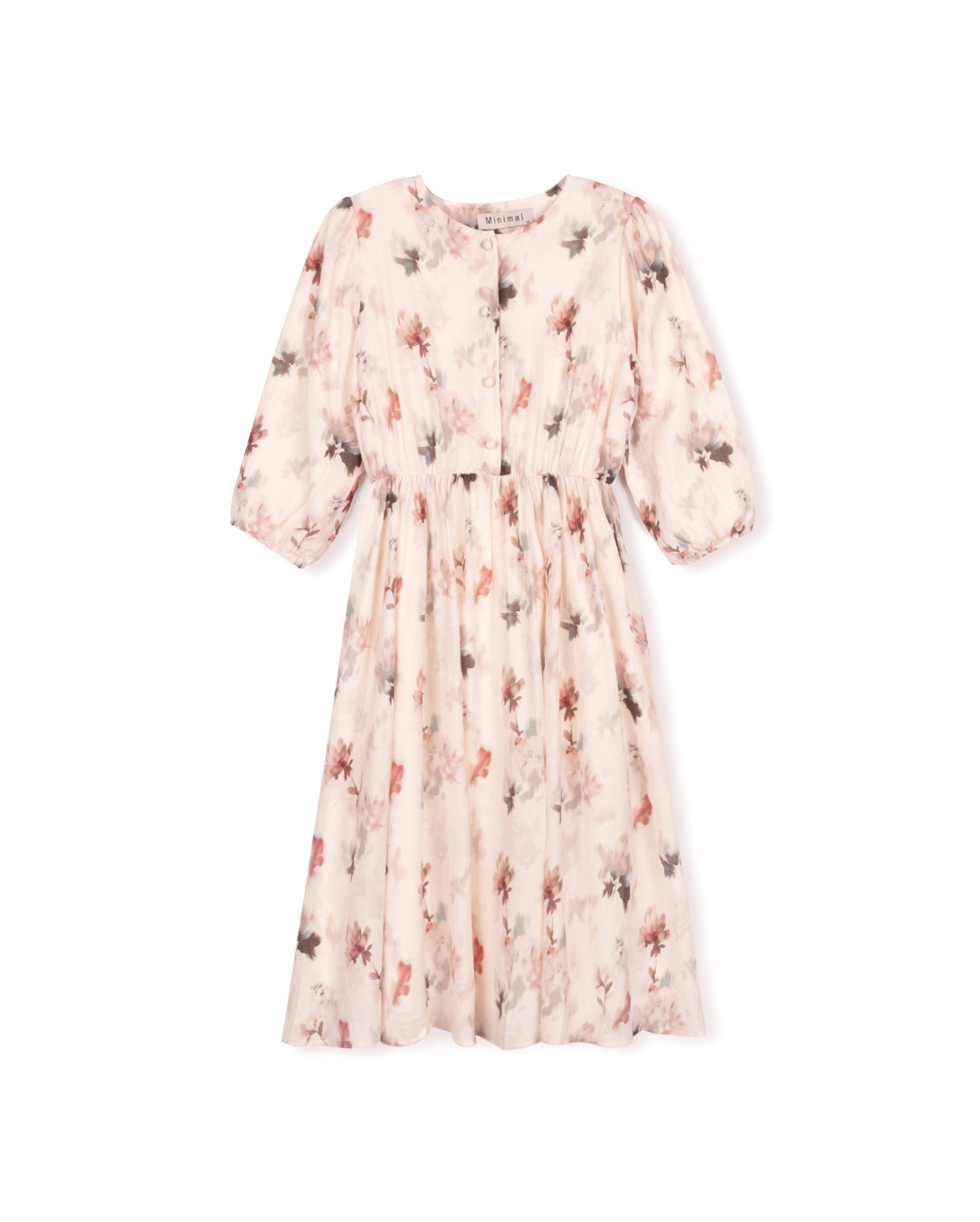 MINIMAL PINK FLORAL BUBBLE SLEEVE DRESS