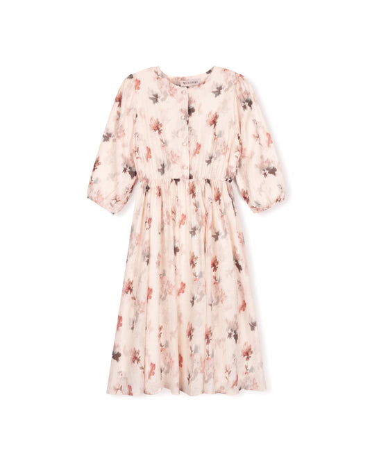 MINIMAL PINK FLORAL BUBBLE SLEEVE DRESS