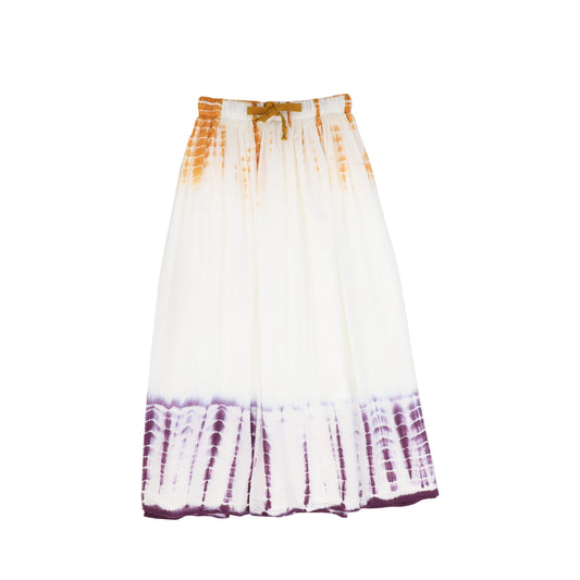 VALENTINA IVORY/PURPLE CRINKLE TIE DYE MAXI SKIRT