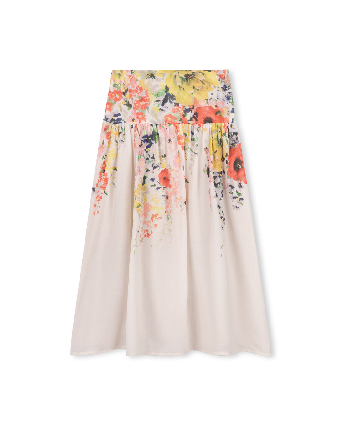 MALLORY AND MERLOT PINK/YELLOW FLORAL MIDI SKIRT