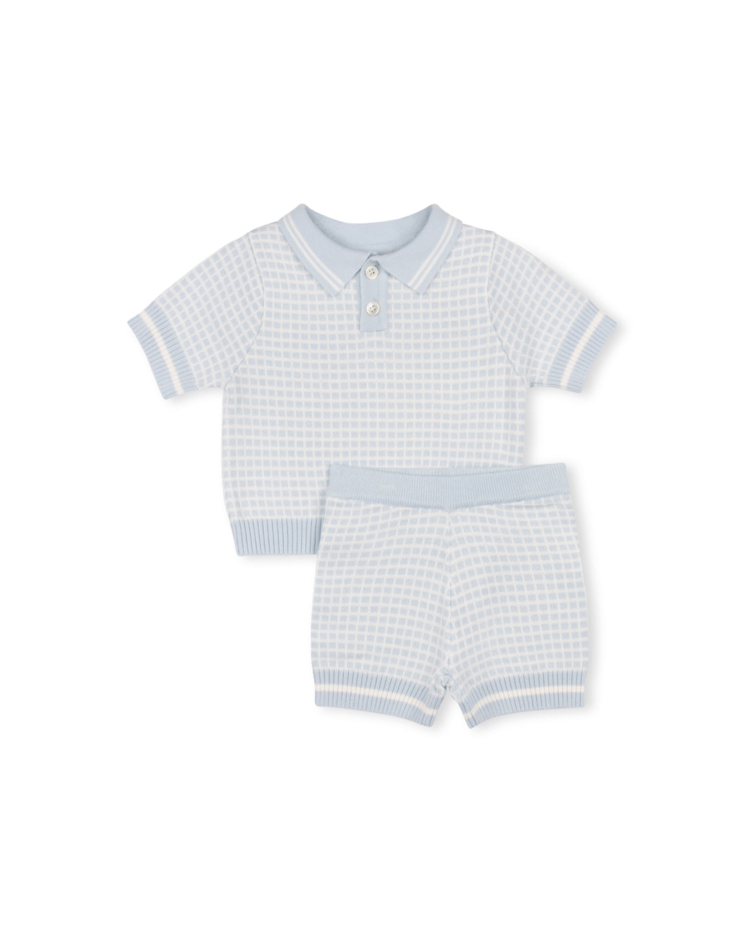 ONE CHILD BLUE CHECKED KNIT SET