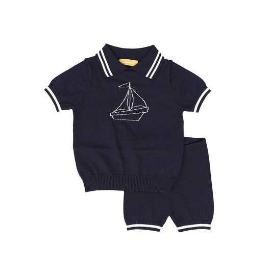 LE BOURDON NAVY SAILBOAT KNIT SET