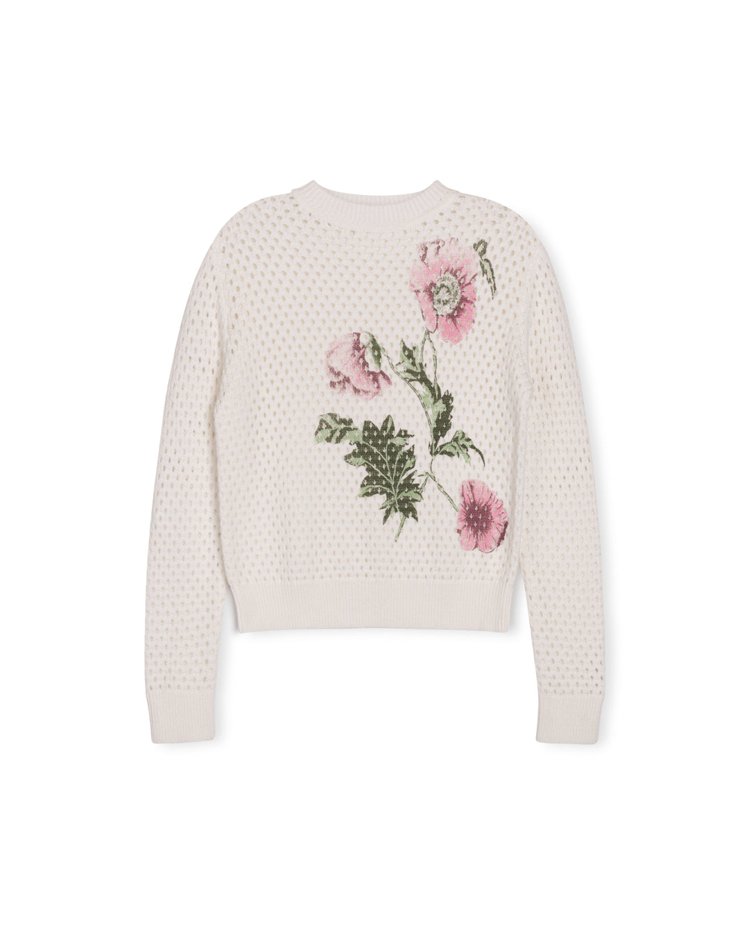 TUSTELLO IVORY CLOVER POINTELLE BIG FLOWER SWEATER