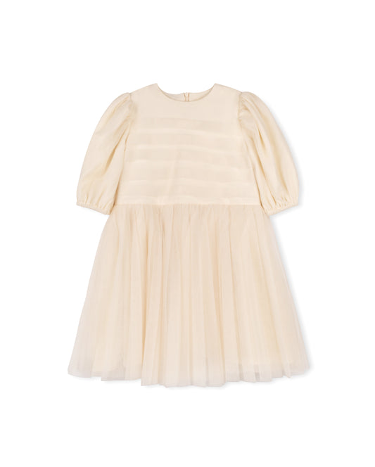 LILOU IVORY ORGANZA PUFF SLEEVE DRESS