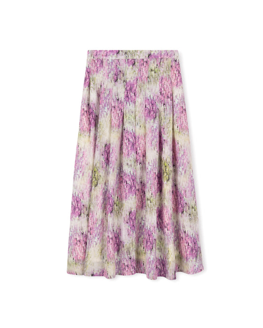 TUSTELLO PURPLE/IVORY BRUSH STROKE MIDI SKIRT