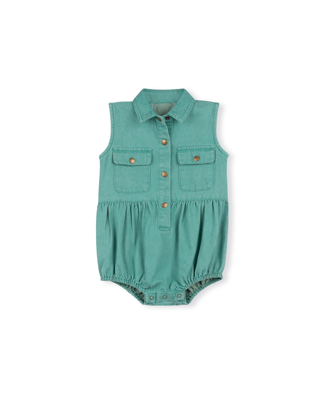 PHIL AND PHOEBE TEAL DENIM STITCHED ROMPER