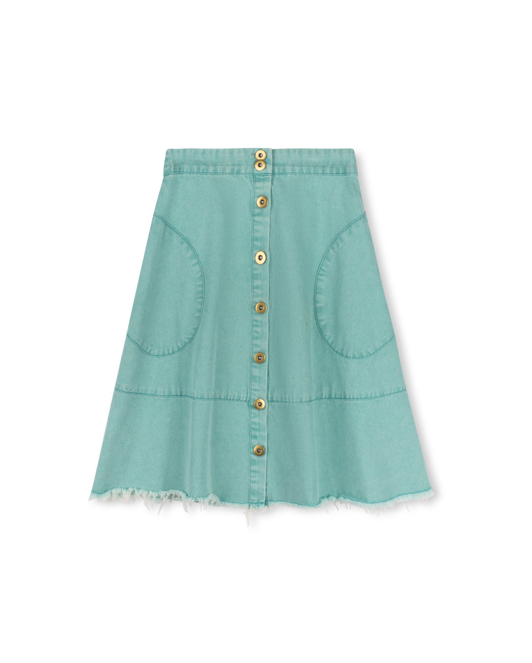 PHIL AND PHOEBE TEAL DENIM STITCHED BUTTON SKIRT