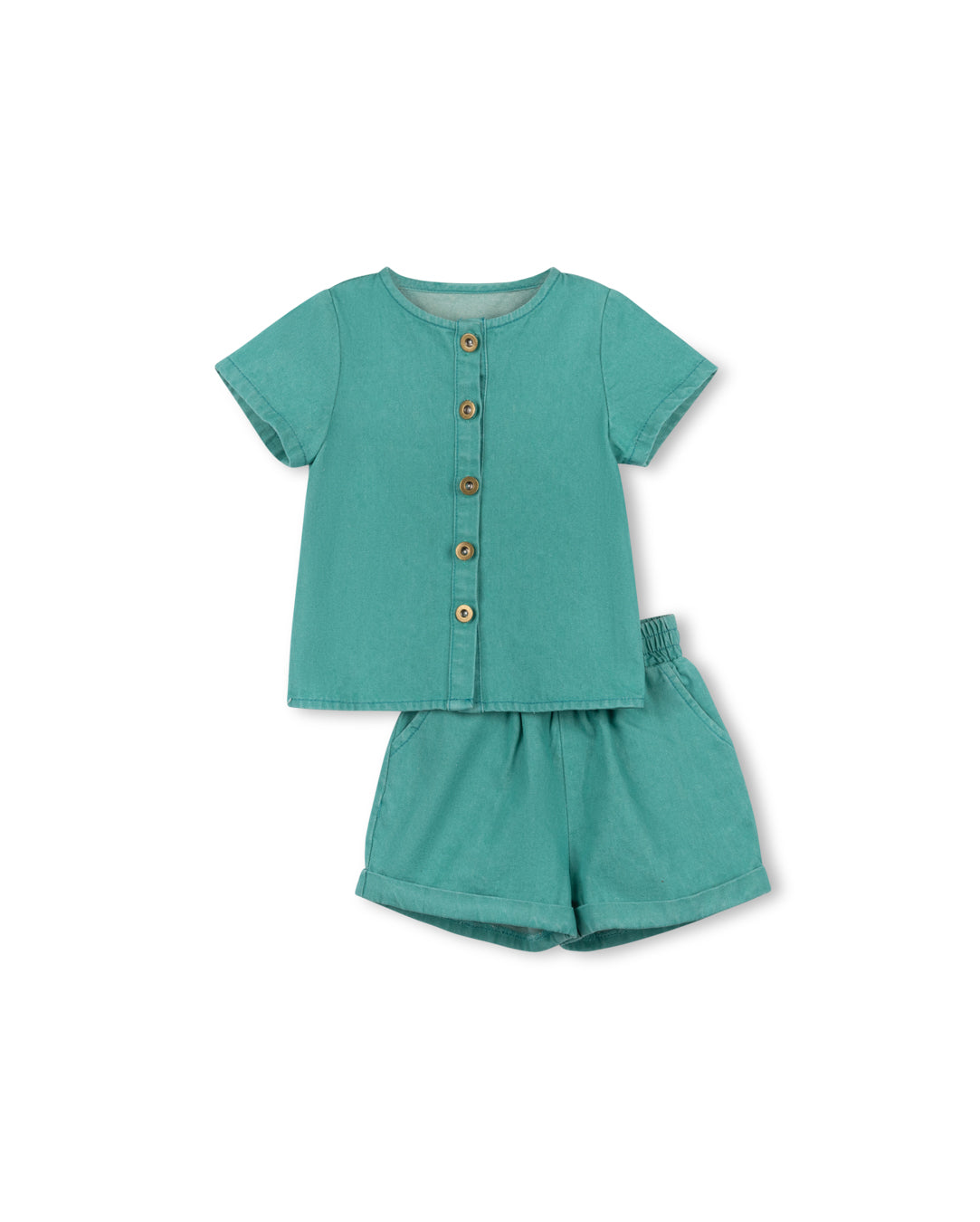 PHIL AND PHOEBE TEAL DENIM STITCHED SHIRT SET