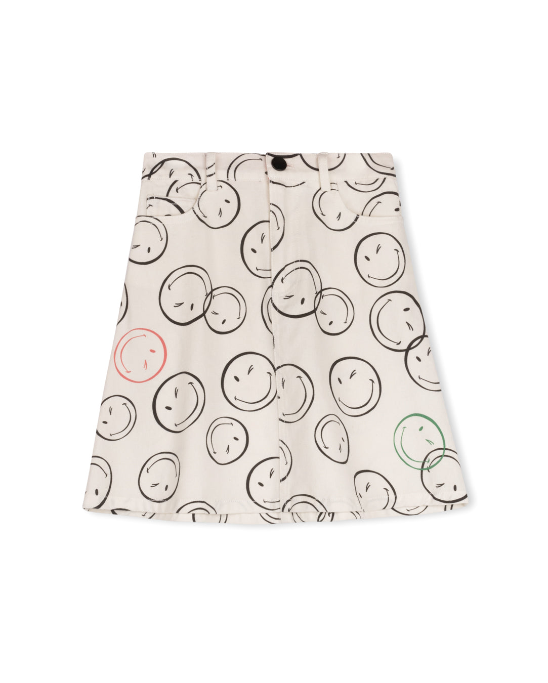 PHIL AND PHOEBE WHITE DENIM SMILE PRINT SKIRT