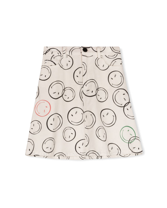 PHIL AND PHOEBE WHITE DENIM SMILE PRINT SKIRT