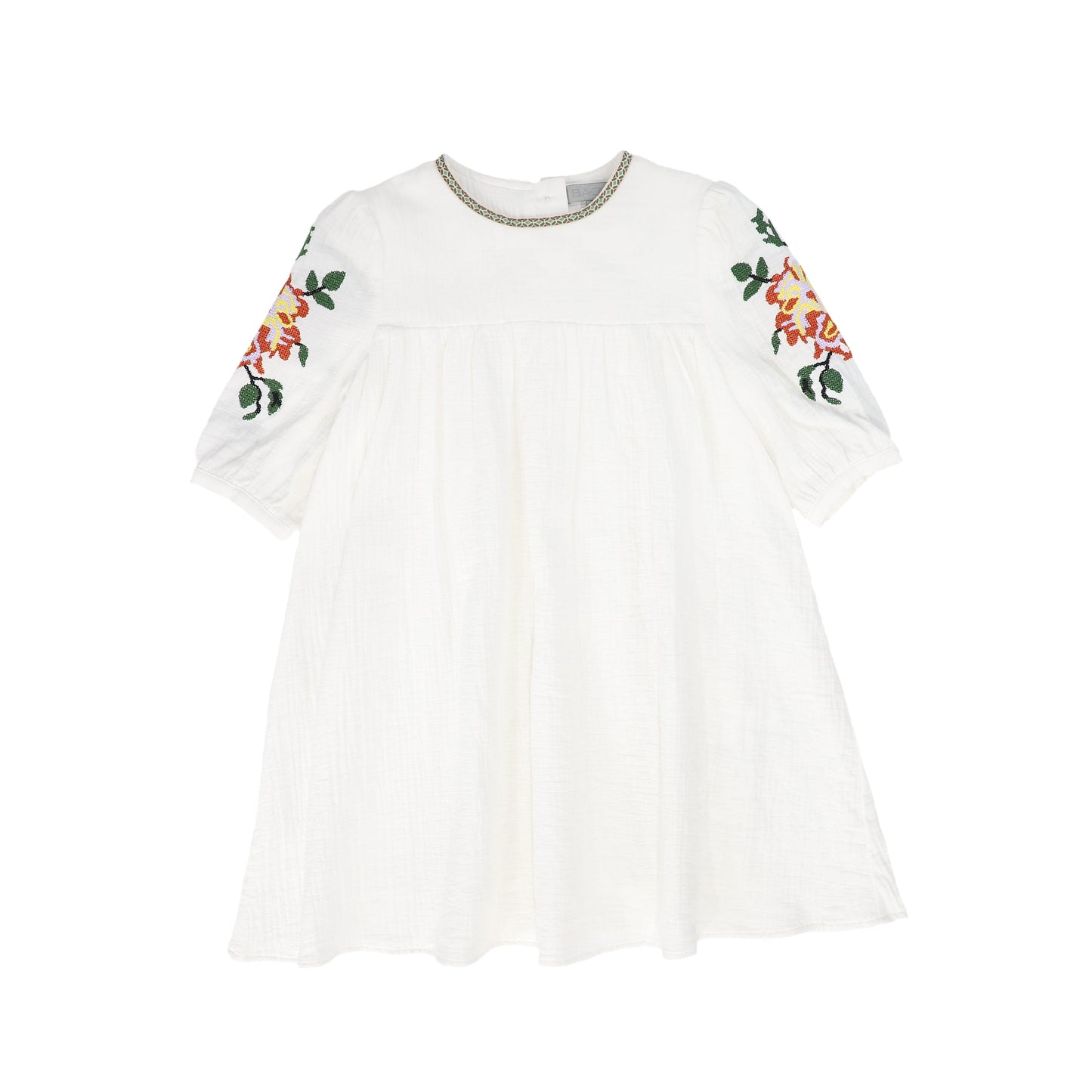 BACE COLLECTION WHITE EMBROIDERED TRIM DRESS