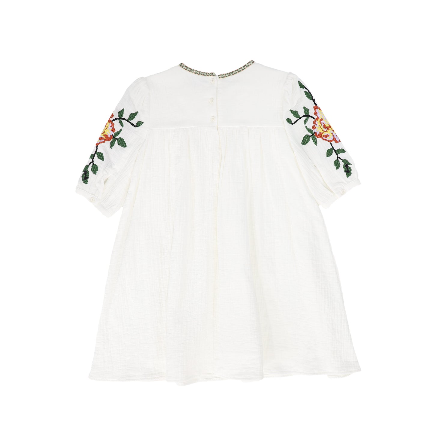 BACE COLLECTION WHITE EMBROIDERED TRIM DRESS