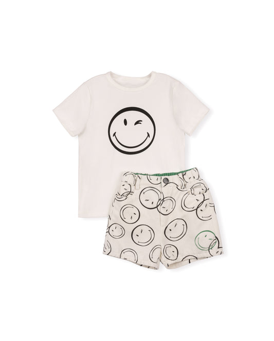 PHIL AND PHOEBE WHITE DENIM SMILE PRINT SHORTS SET