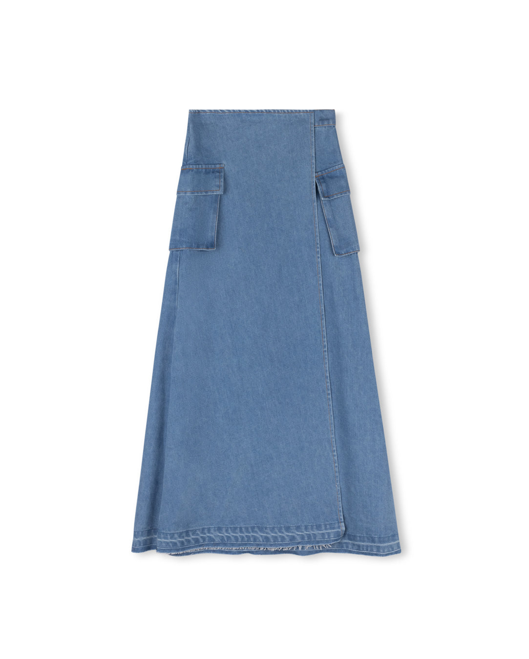 CABANA BLUE DENIM WRAP MIDI SKIRT