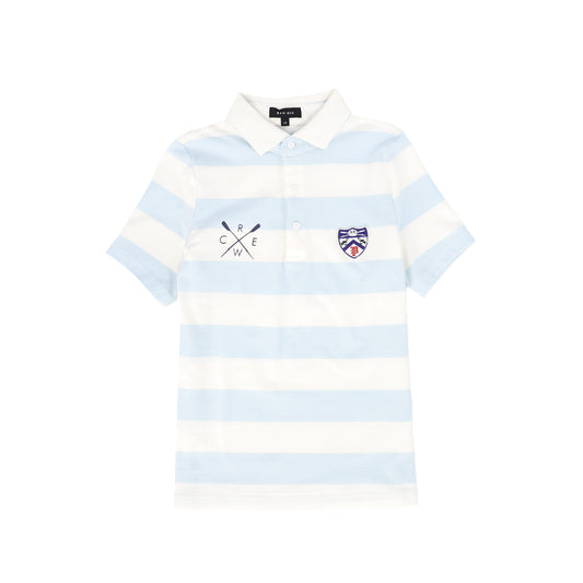 BAMBOO BLUE/WHITE WIDE STRIPED POLO