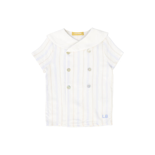 LE BOURDON IVORY/BLUE STRIPE DOUBLE BREASTED BLOUSE