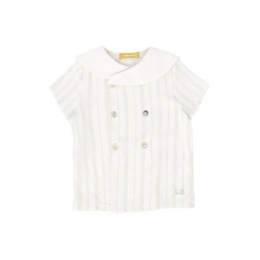 LE BOURDON SAGE STRIPE DOUBLE BREASTED TOP