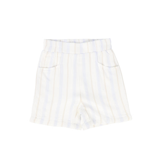 LE BOURDON IVORY/BLUE STRIPE POCKET SHORTS