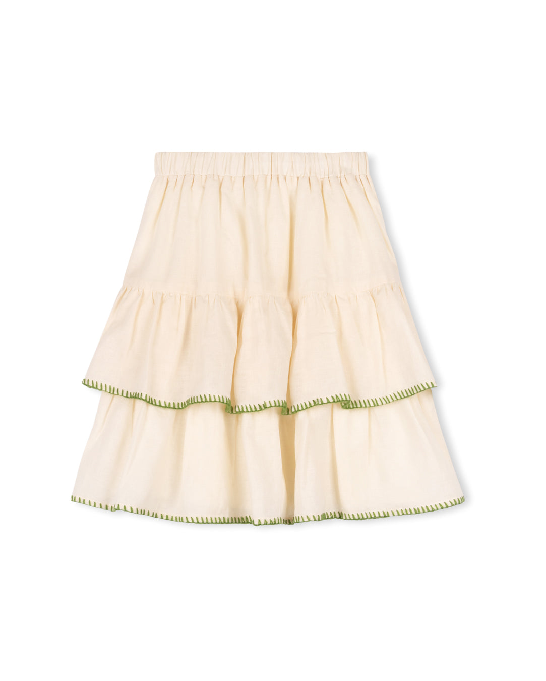 ONE CHILD BEIGE/GREEN TRIM LAYER SKIRT