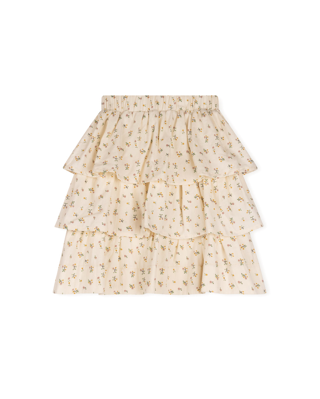 HELLO YELLOW BEIGE TINY FLORAL RUFFLE LAYER SKIRT