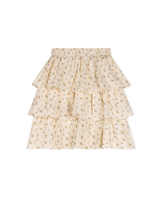 HELLO YELLOW BEIGE TINY FLORAL RUFFLE LAYER SKIRT