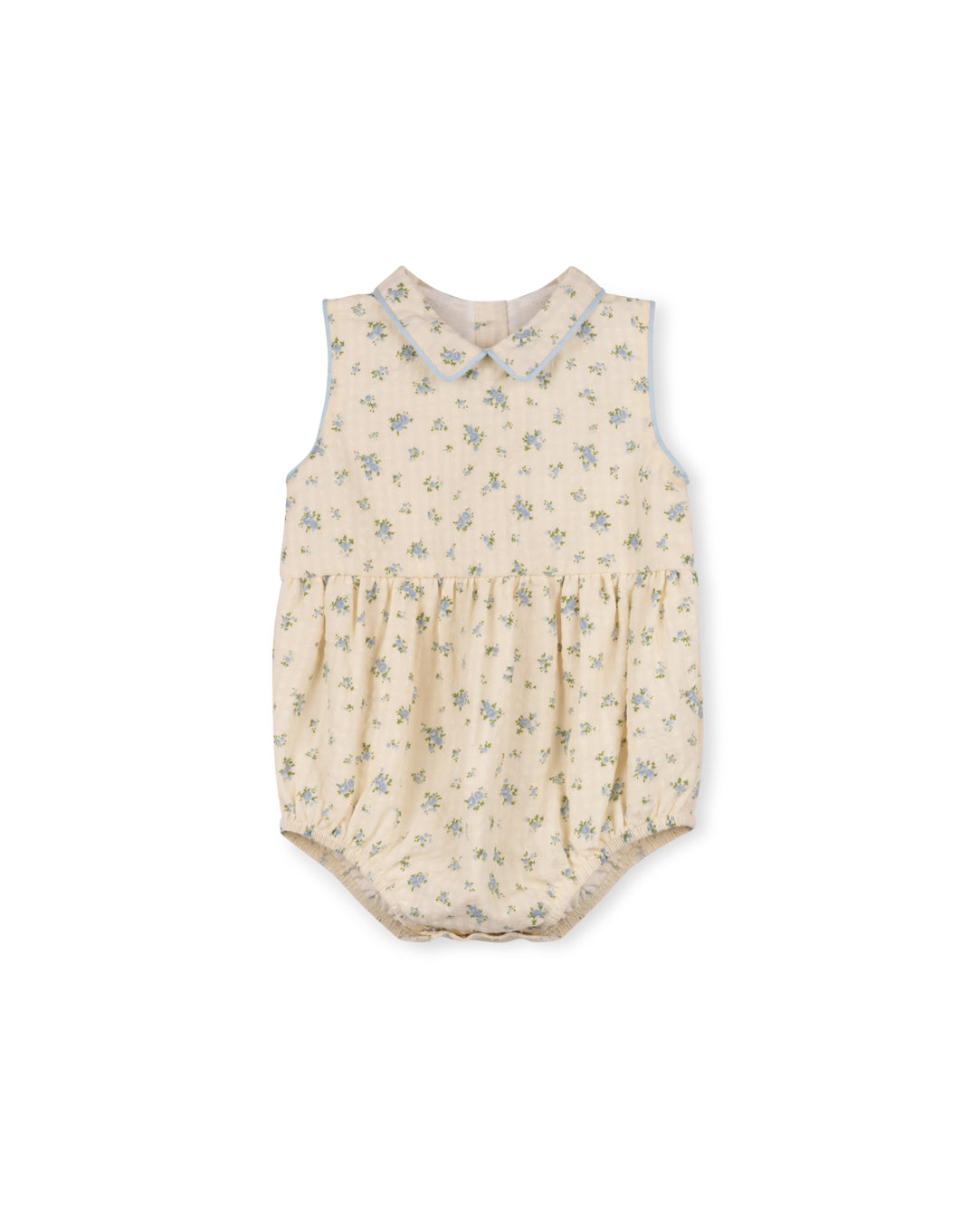 ONE CHILD BEIGE/BLUE FLORAL COLLAR ROMPER