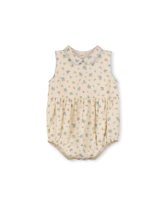 ONE CHILD BEIGE/BLUE FLORAL COLLAR ROMPER