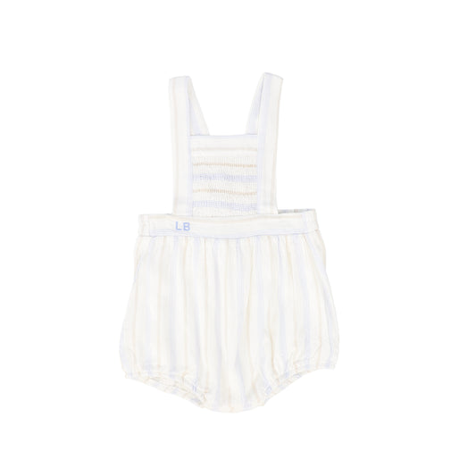 LE BOURDON IVORY/BLUE STRIPE SMOCKED OVERALLS
