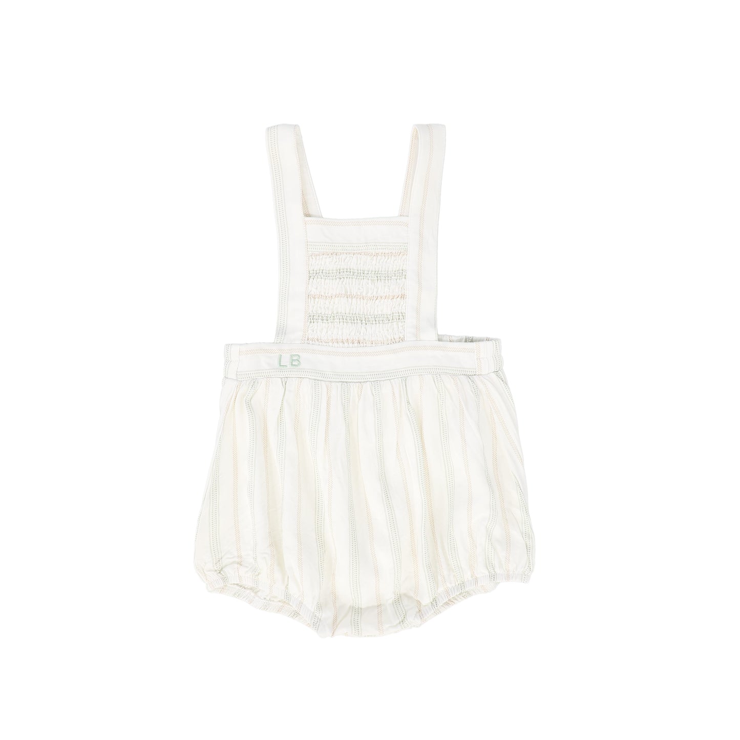 LE BOURDON SAGE STRIPE SMOCKED OVERALLS