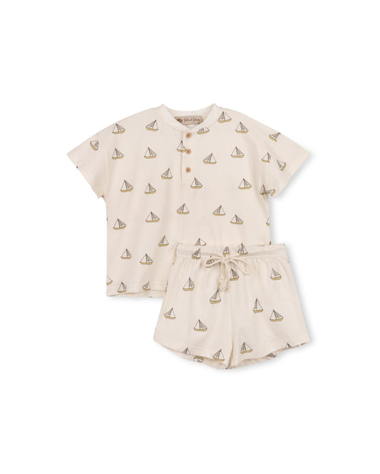 PHIL AND PHOEBE BEIGE SAILBOAT T-SHIRT SET