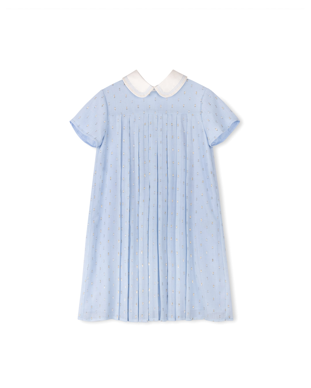 ONE CHILD LIGHT BLUE SHIMMER SPECKLED PLEAT DRESS