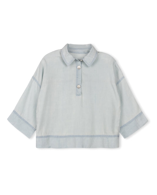 VIBE LIGHT BLUE DENIM WIDE SLEEVE TOP