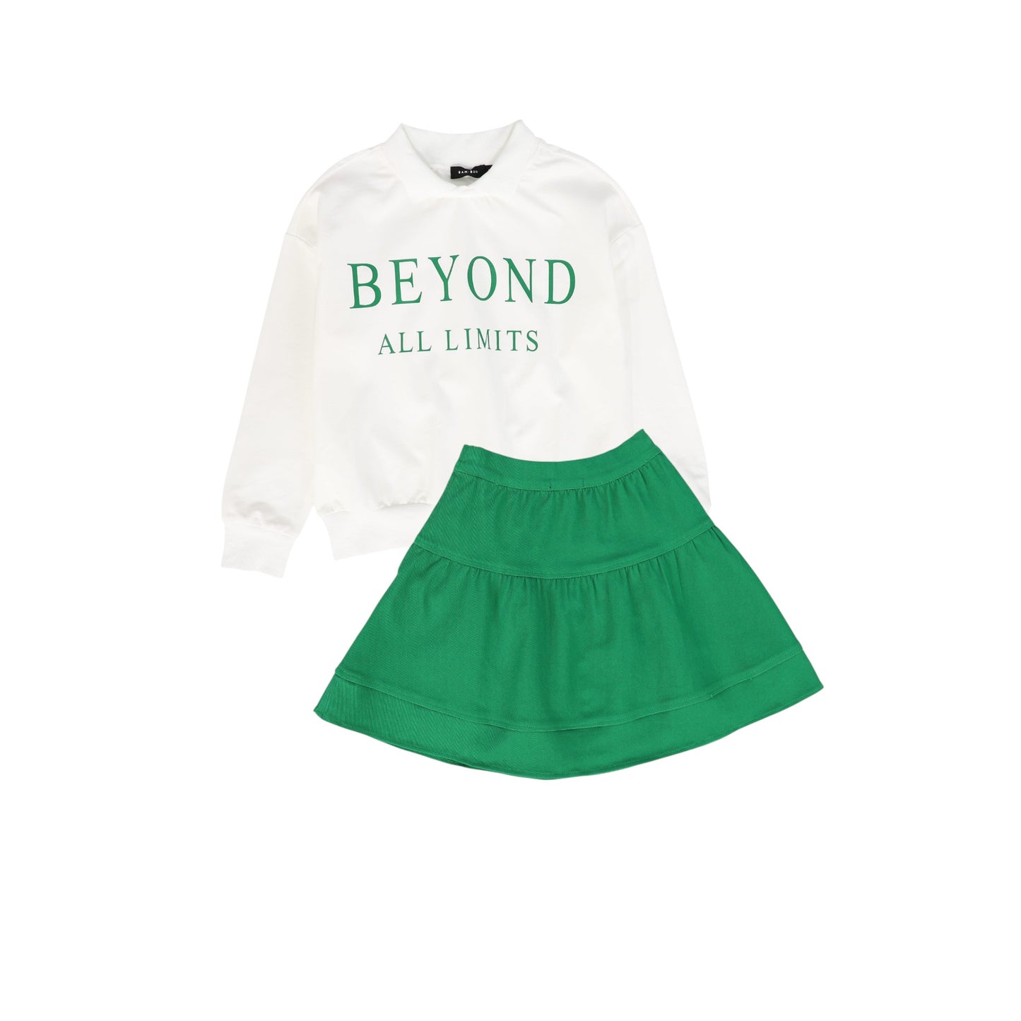 BAMBOO GREEN DENIM WAISTED SKIRT SET