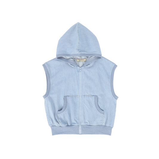 VALENTINA LIGHT BLUE DENIM CHAMBRAY HOODED TOP