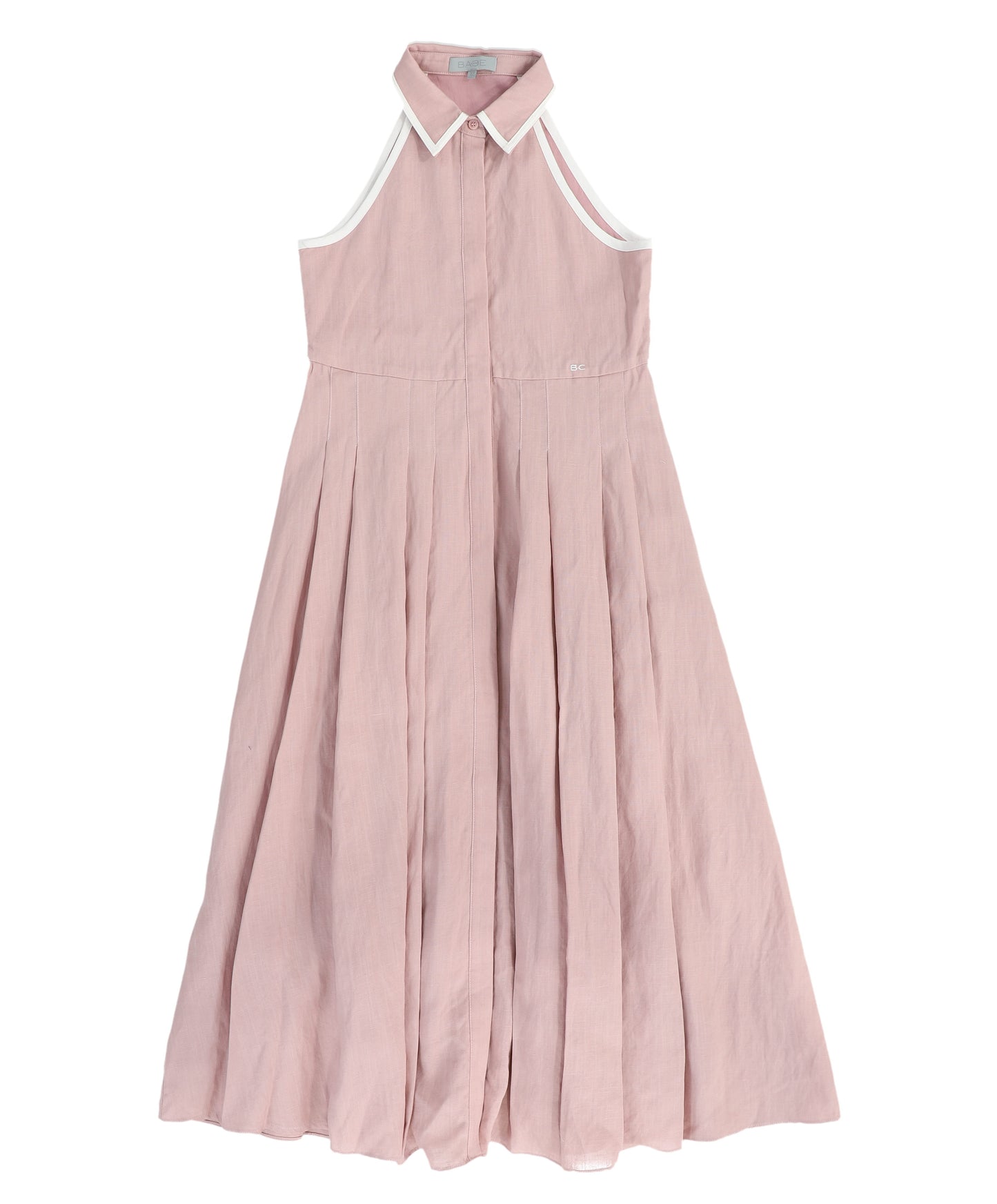 BACE COLLECTION PINK LINEN TRIM COLLARED DRESS