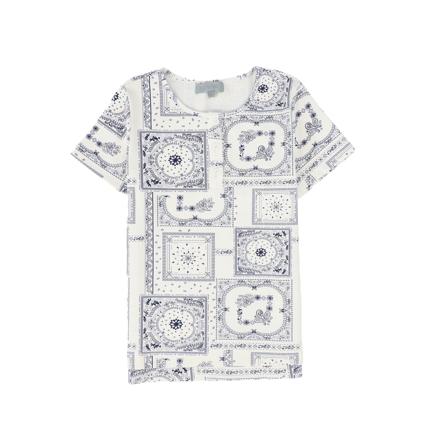 BACE COLLECTION NAVY PAISELY HANDKERCHIEF PRINT SS HENLEY TEE