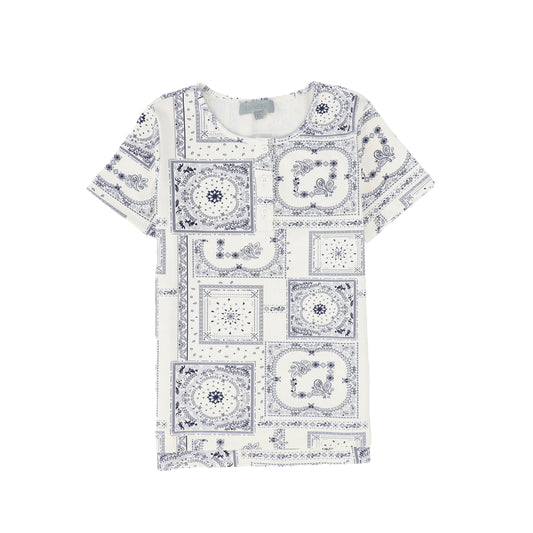 BACE COLLECTION NAVY PAISELY HANDKERCHIEF PRINT SS HENLEY TEE