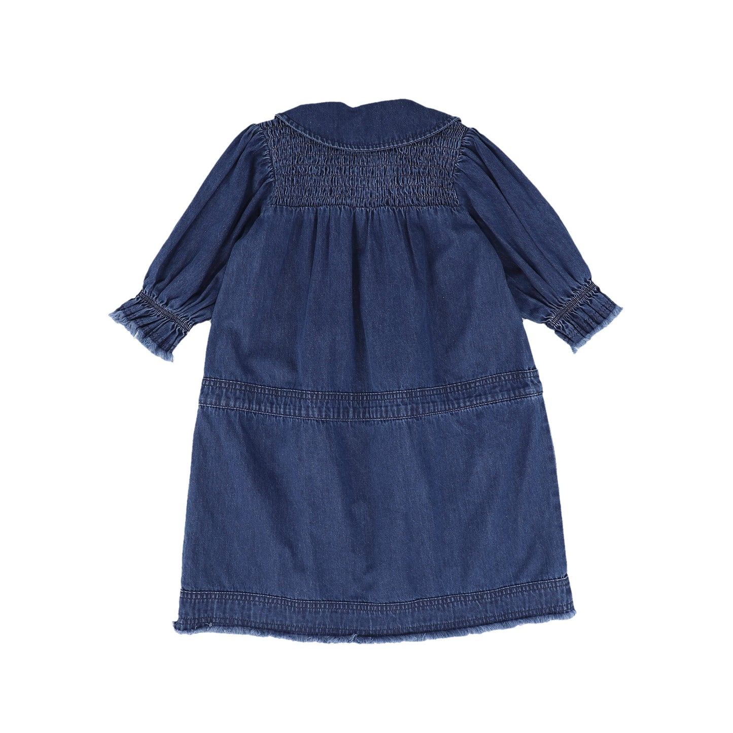 BACE COLLECTION MID BLUE DENIM FRINGE DRESS