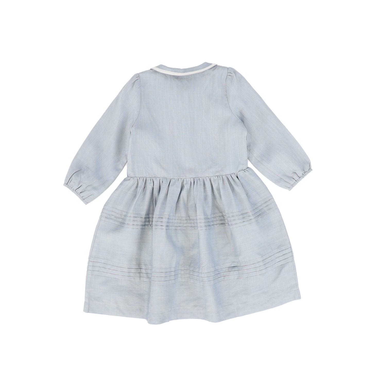 BACE COLLECTION LIGHT BLUE LINEN TRIM PLEATED DRESS