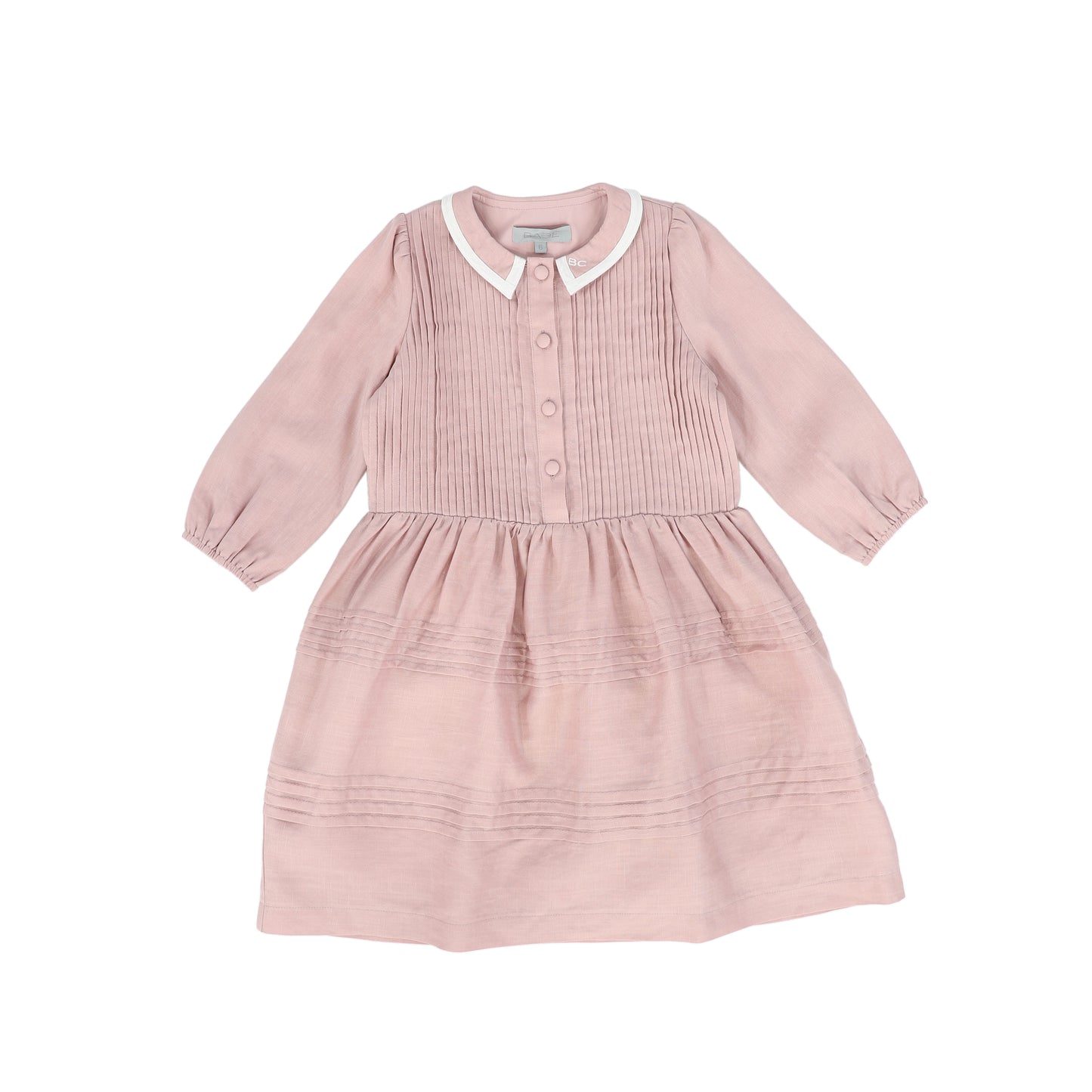 BACE COLLECTION PINK LINEN TRIM PLEATED DRESS