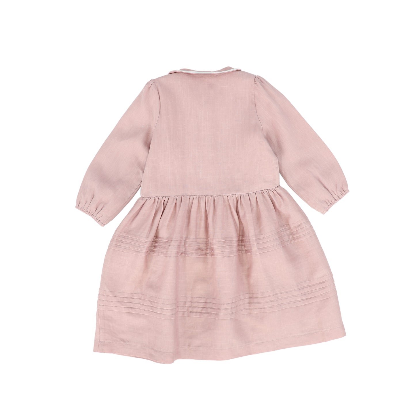 BACE COLLECTION PINK LINEN TRIM PLEATED DRESS