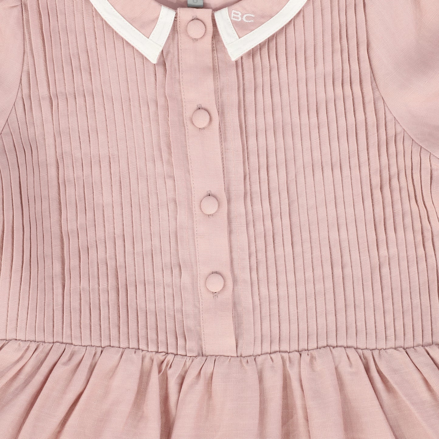 BACE COLLECTION PINK LINEN TRIM PLEATED DRESS