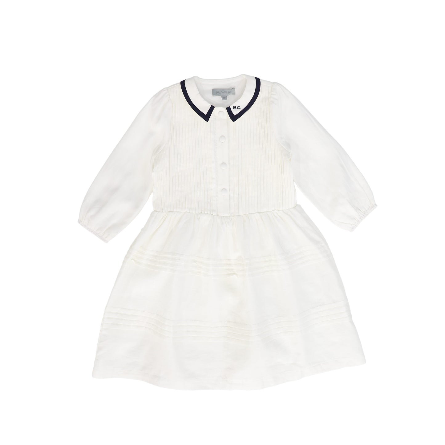 BACE COLLECTION WHITE LINEN TRIM PLEATED DRESS