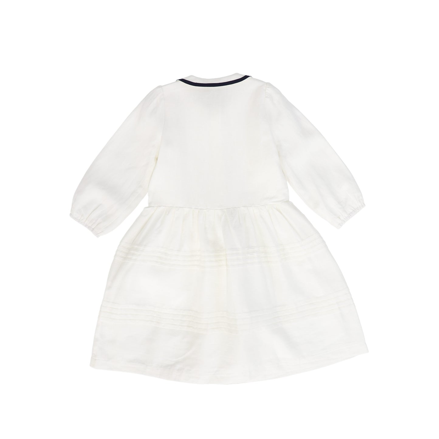 BACE COLLECTION WHITE LINEN TRIM PLEATED DRESS