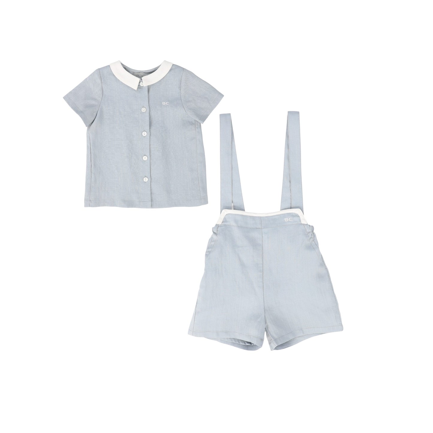 BACE COLLECTION LIGHT BLUE LINEN TRIM OVERALL SET