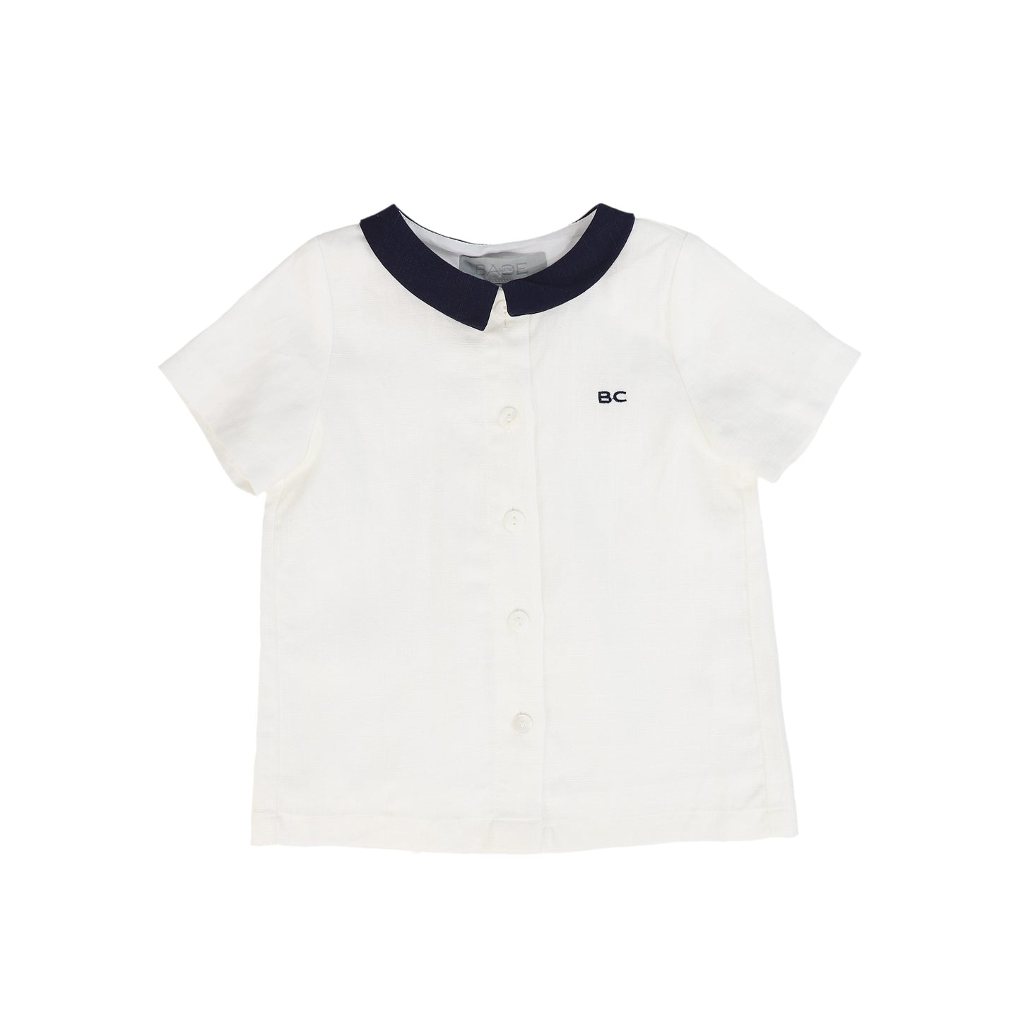 BACE COLLECTION WHITE LINEN TRIM COLLARED SHIRT