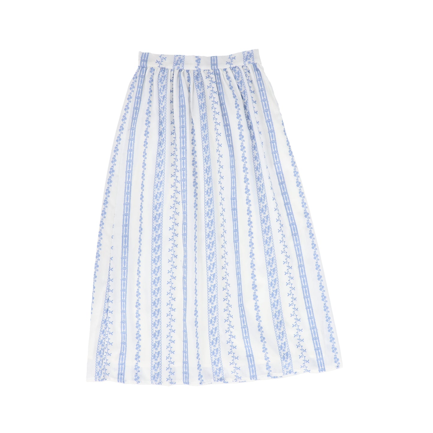 VALENTINA BLUE STRIPED EMBROIDERED EYELET SKIRT