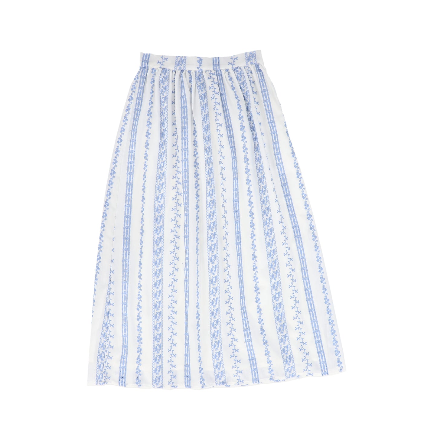 VALENTINA BLUE STRIPED EMBROIDERED EYELET SKIRT