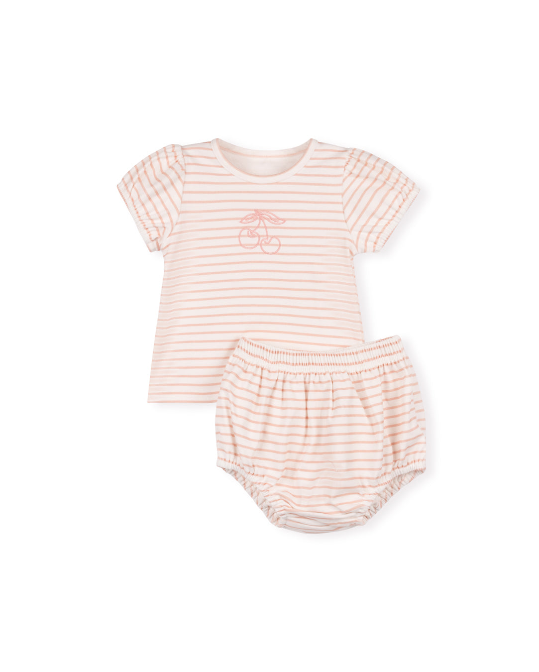 PHIL AND PHOEBE PINK PASTEL STRIPED CHERRY BLOOMER SET