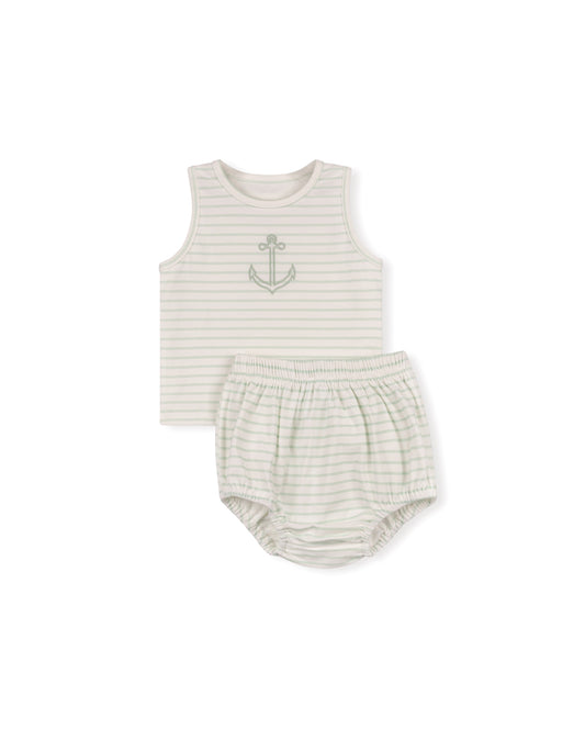 PHIL AND PHOEBE MINT/CREAM PASTEL STRIPE BLOOMER SET